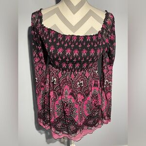 INC International Concepts Black and Pink Floral Blouse